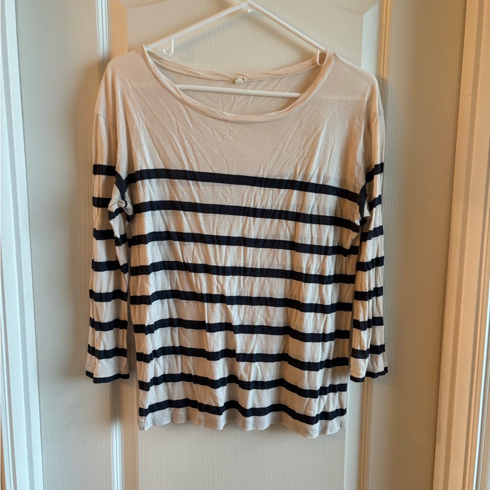 J Crew Striped Black and Cream Women's Top